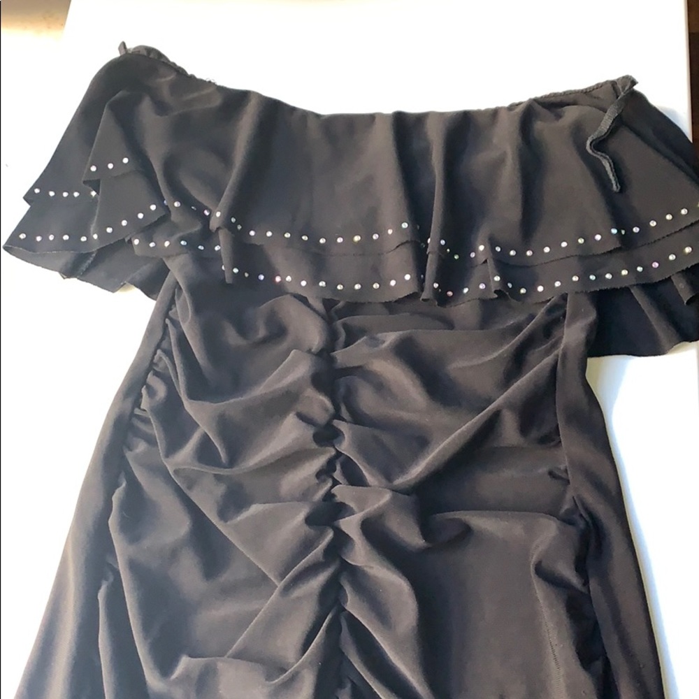 Black bodycon mini dress with crystals